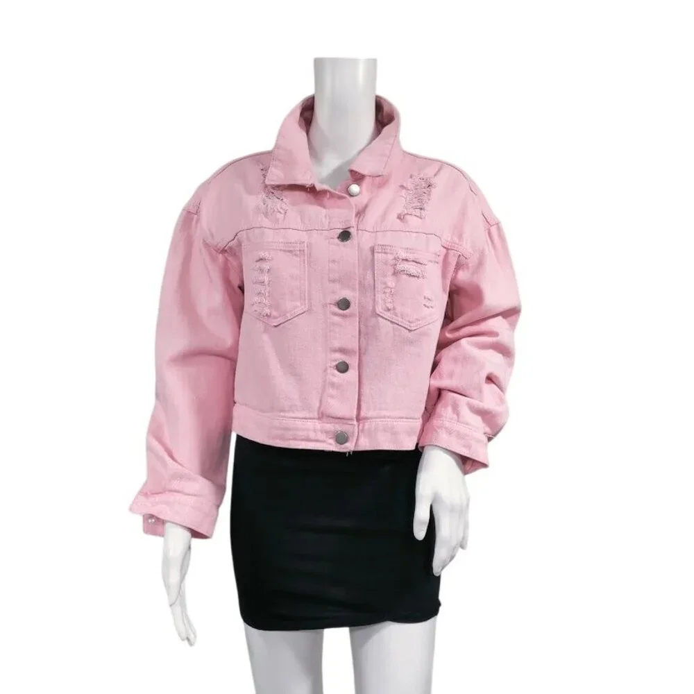 Veveret Cowboy Carter Prairie Coachella Crop Distressed Fringe Jacket Pink Small - Picture 2 of 13